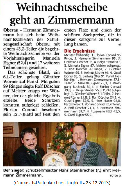 Artikel im Garmisch-Partenkirchner Tagblatt über das Weihnachtschießen